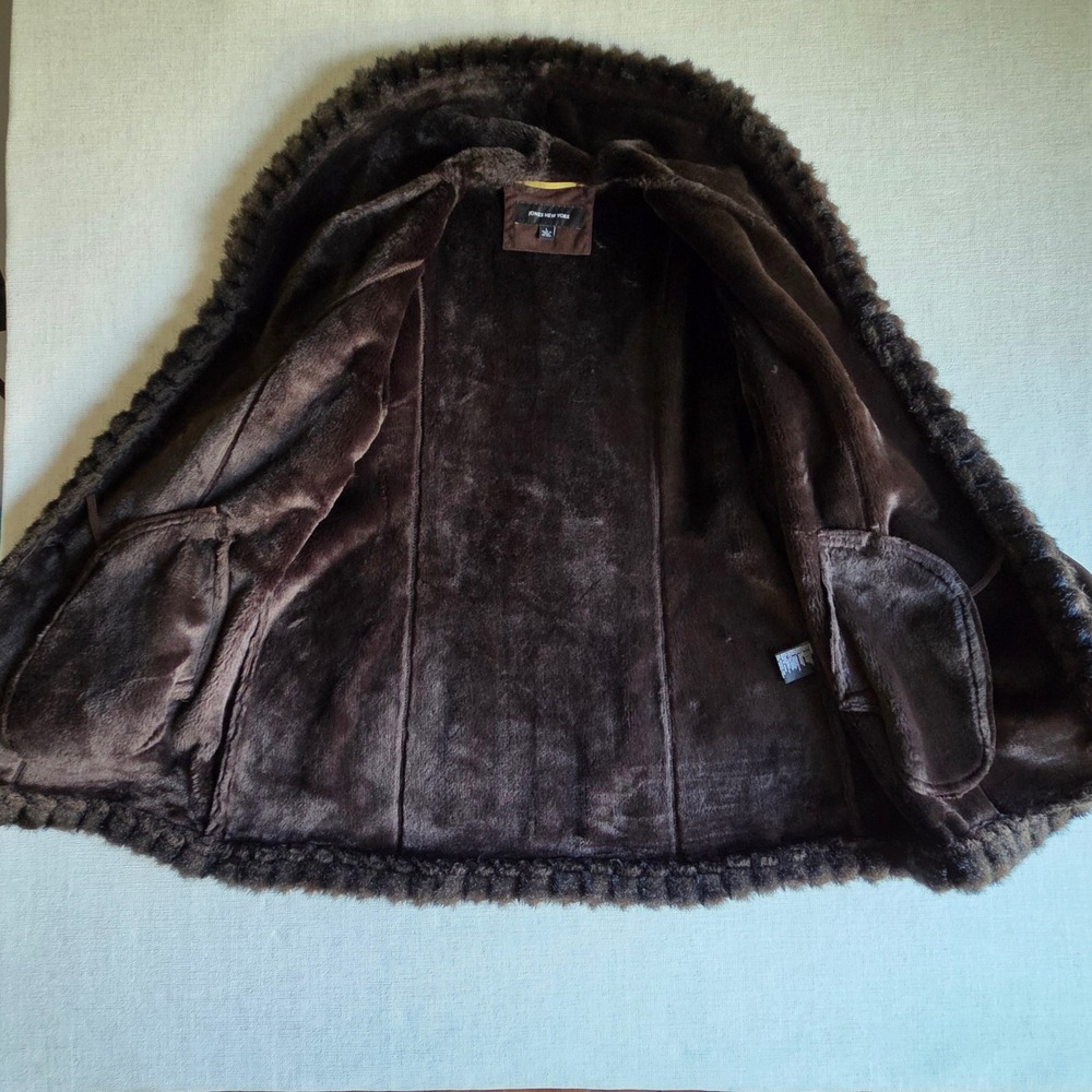 Jones New York Brown Vegan Suede Y2K Faux Fur Lined Coat Large Penny Lane - Picture 4 of 13
